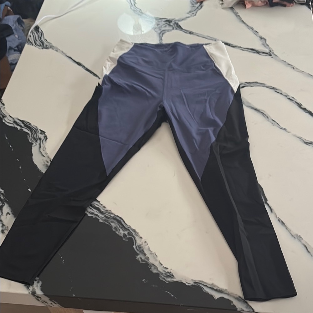 Colorblock Leggings in Black, Blue, and White